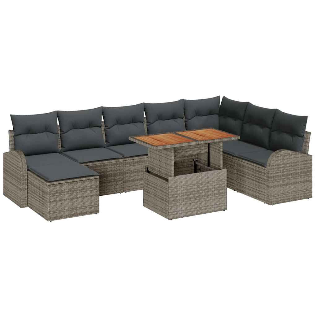 Havesofa Sæt 9 pcs Grå Polyrattan og pulverlakeret stål