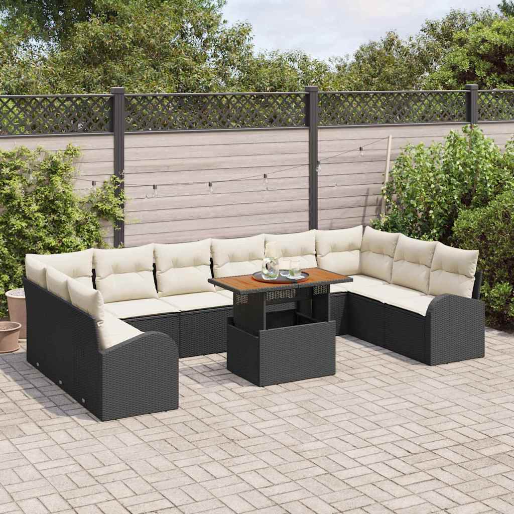 Havesofa Sæt med pude 11 pcs Sort og cremefarvet