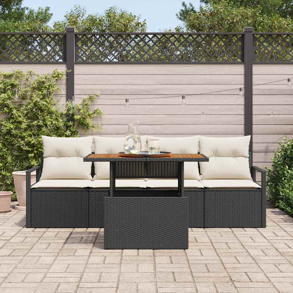 Havesofa Sæt med pude 5 pcs Sort og cremefarvet