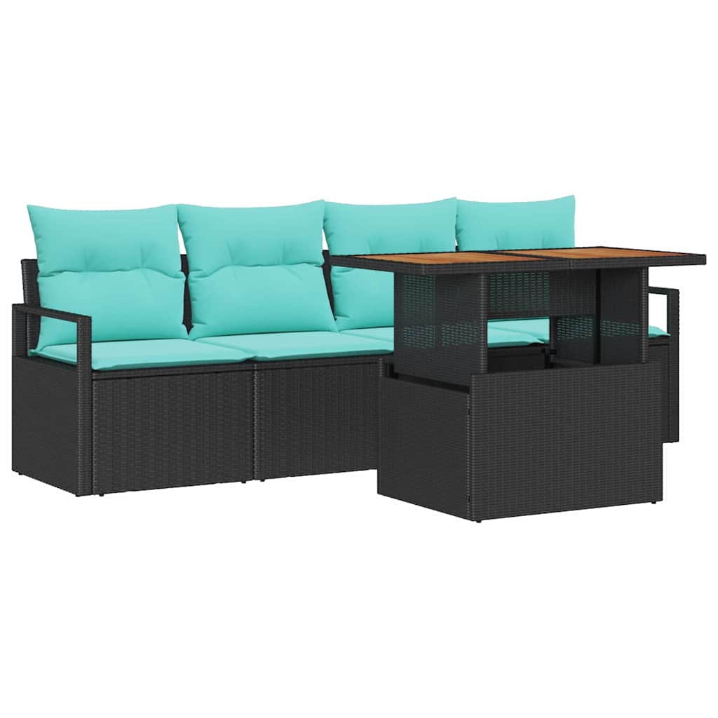 Havesofa Sæt med pude 5 pcs Sort og blå