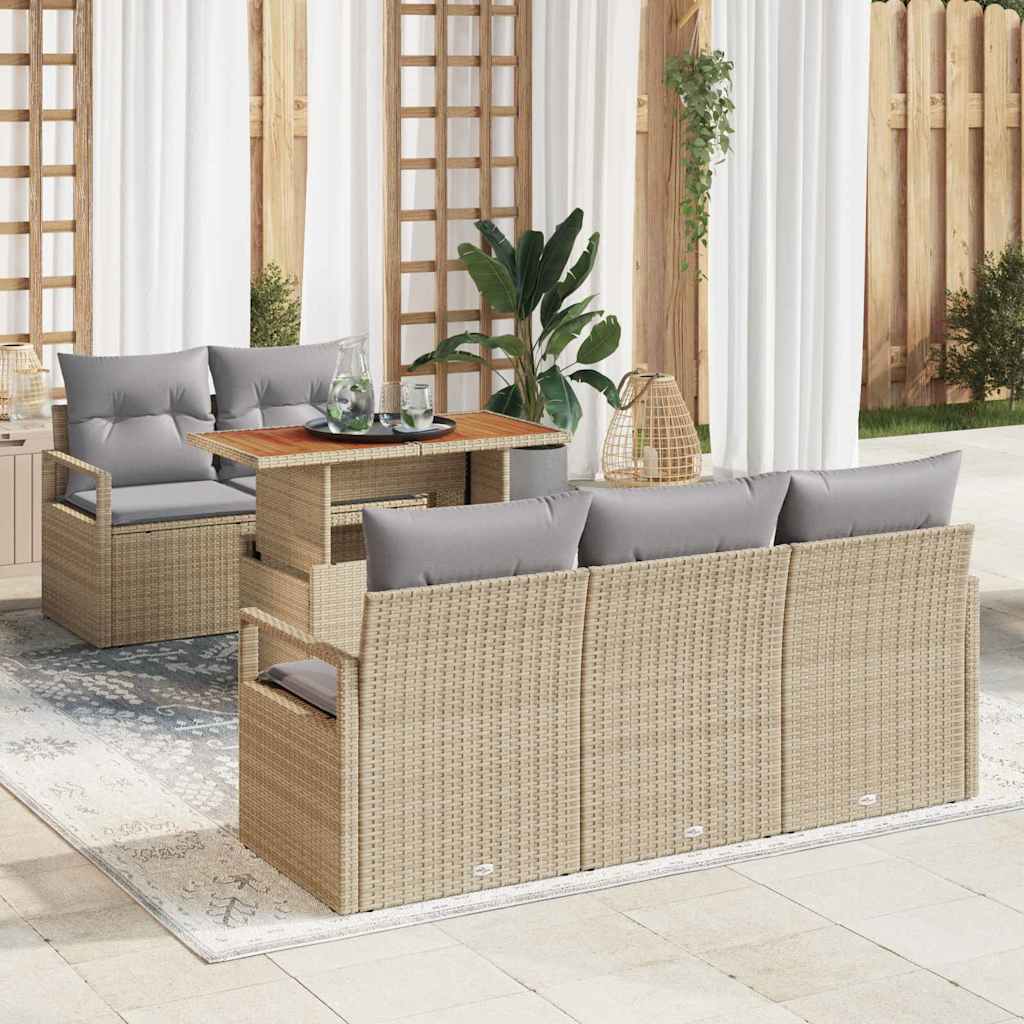 Havesofa Sæt med pude 6 pcs beige og lysegrå