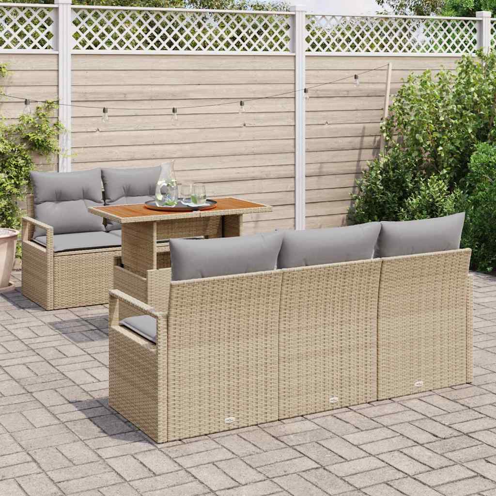 Havesofa Sæt med pude 6 pcs beige og lysegrå