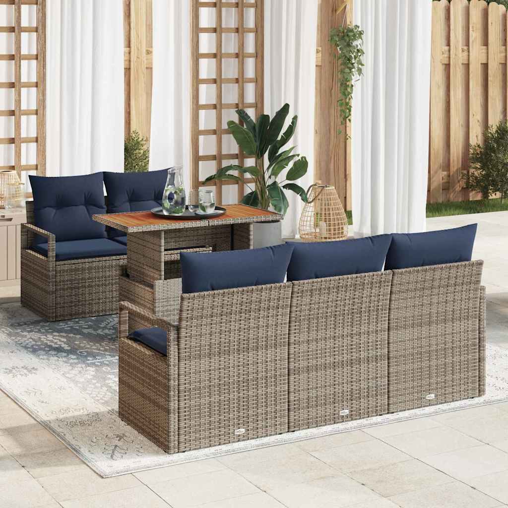 Havesofa Sæt med pude 6 pcs grå og marineblå