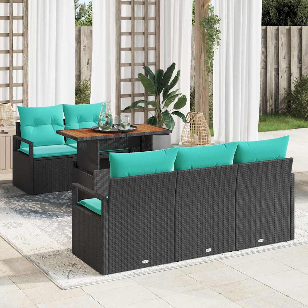 Havesofa Sæt med pude 6 pcs Sort og blå