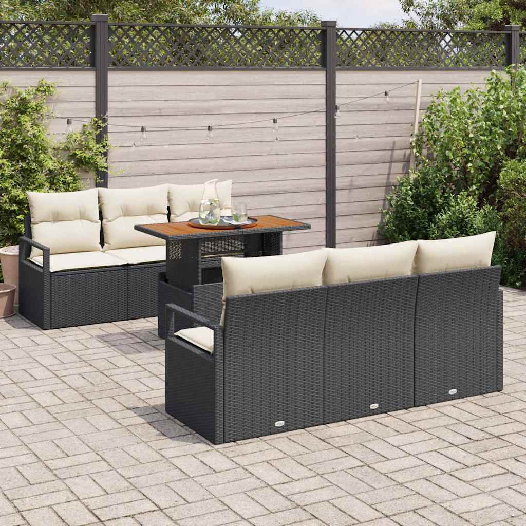 Havesofa Sæt med pude 7 pcs Sort og cremefarvet