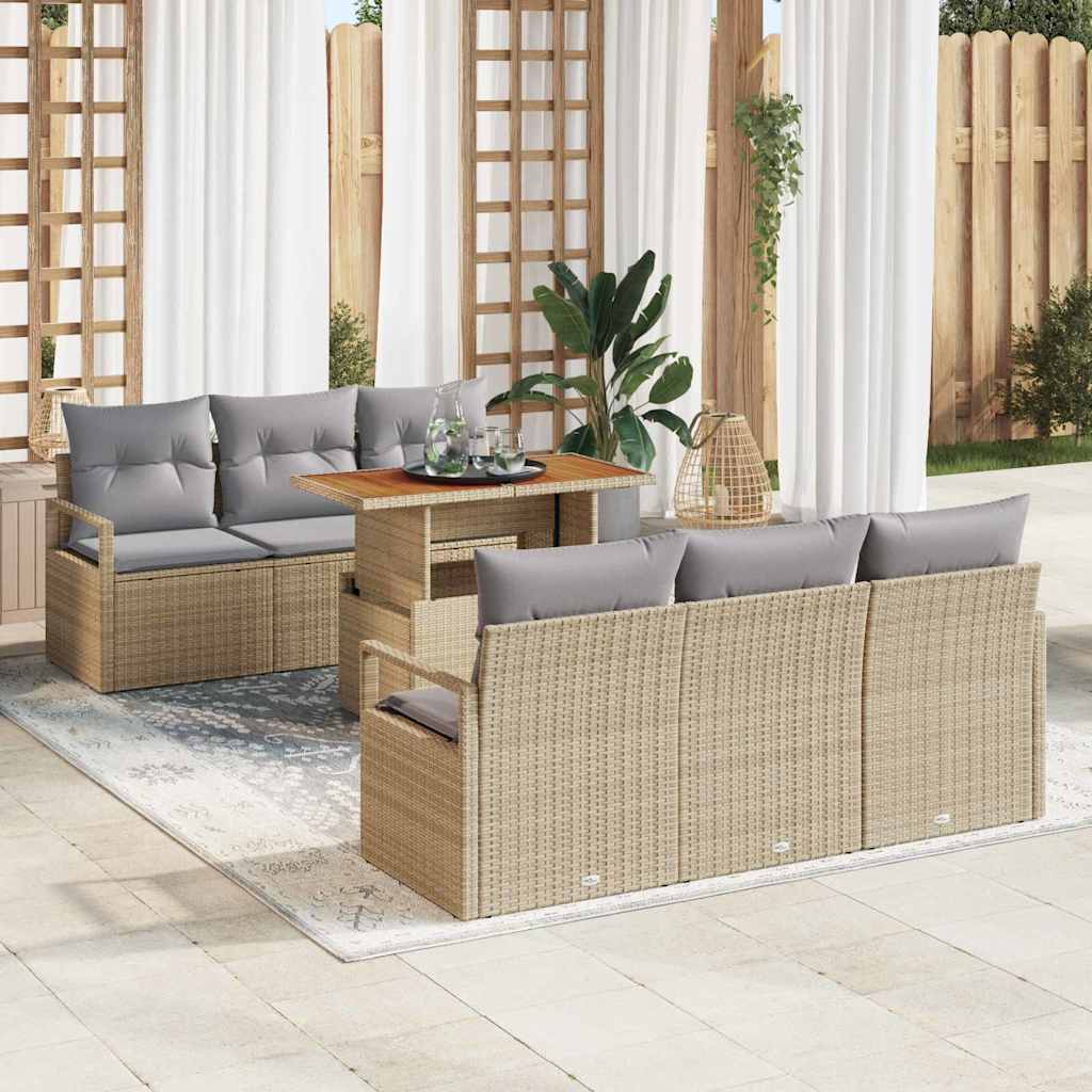 Havesofa Sæt med pude 7 pcs beige og lysegrå
