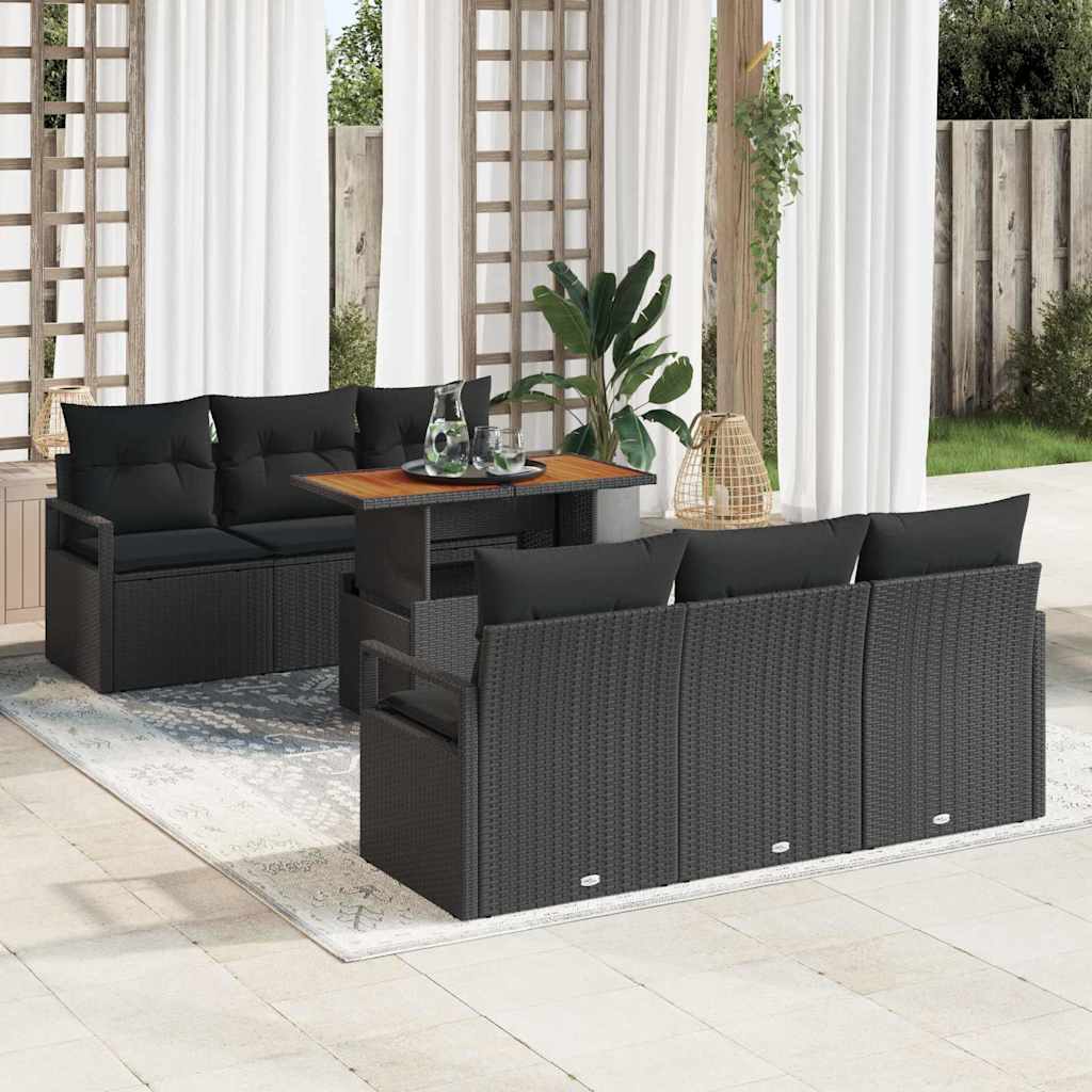 Havesofa Sæt med pude 7 pcs Sort
