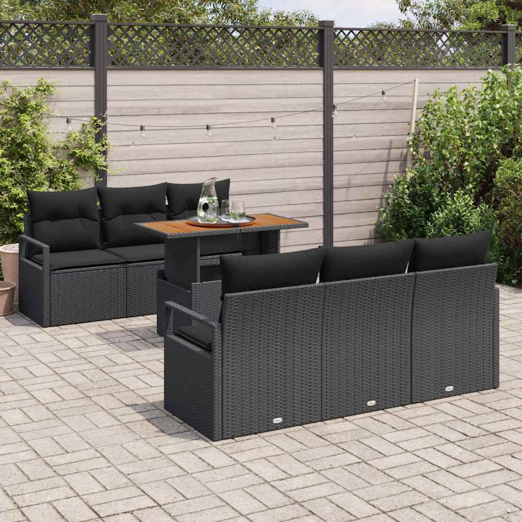 Havesofa Sæt med pude 7 pcs Sort