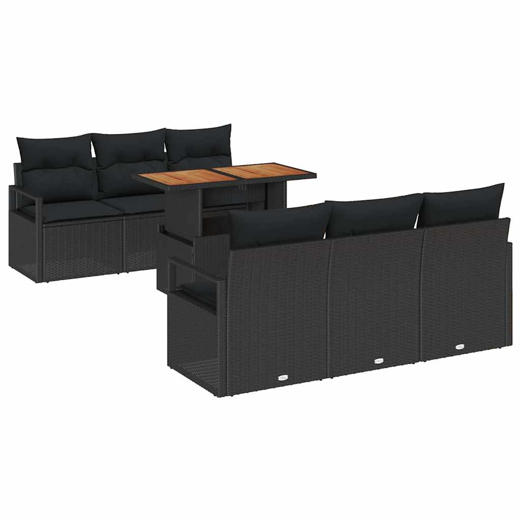 Havesofa Sæt med pude 7 pcs Sort