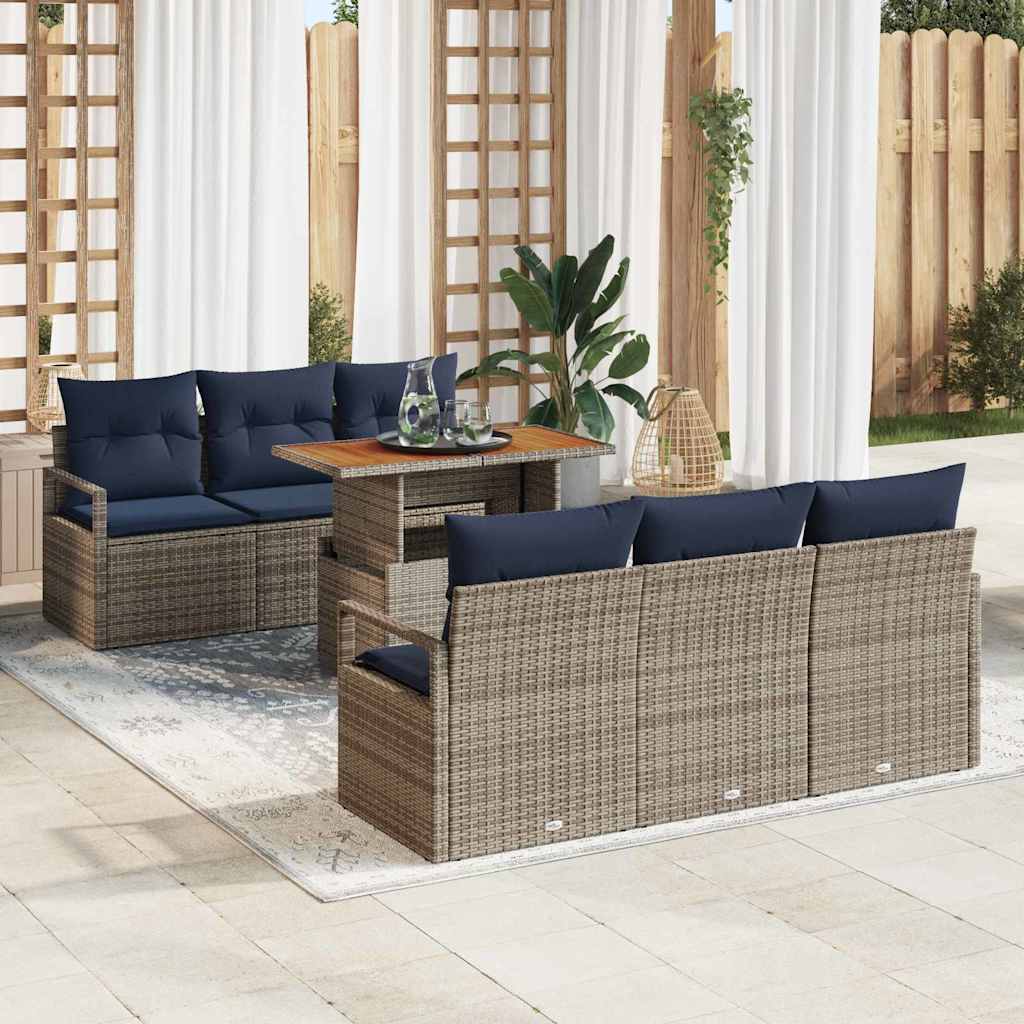 Havesofa Sæt med pude 7 pcs grå og marineblå