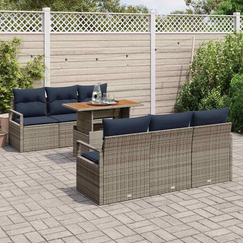 Havesofa Sæt med pude 7 pcs grå og marineblå
