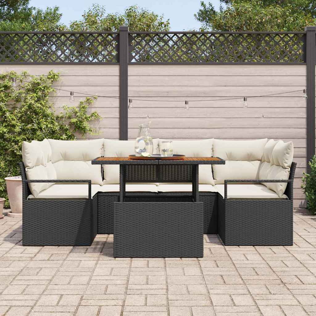 Havesofa Sæt med pude 7 pcs Sort og cremefarvet