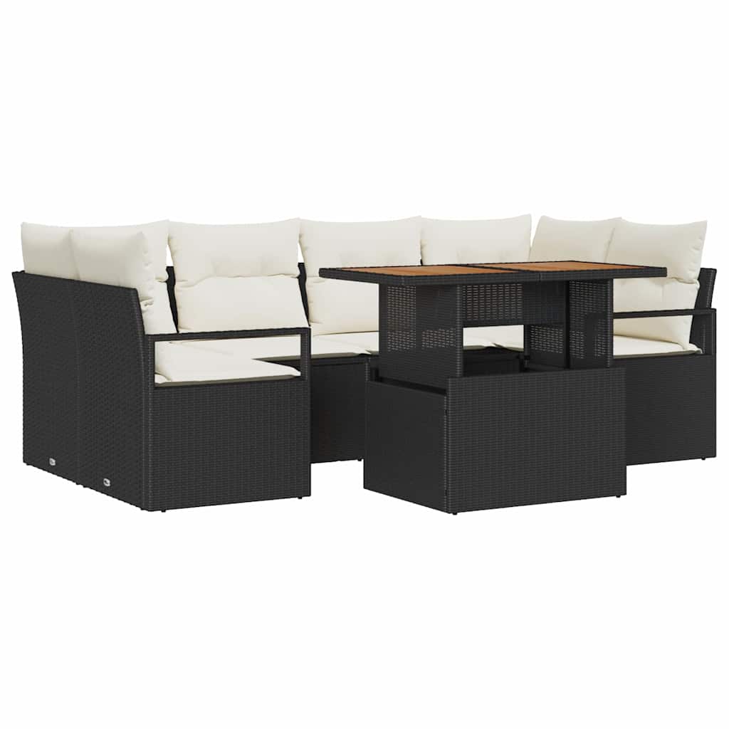Havesofa Sæt med pude 7 pcs Sort og cremefarvet