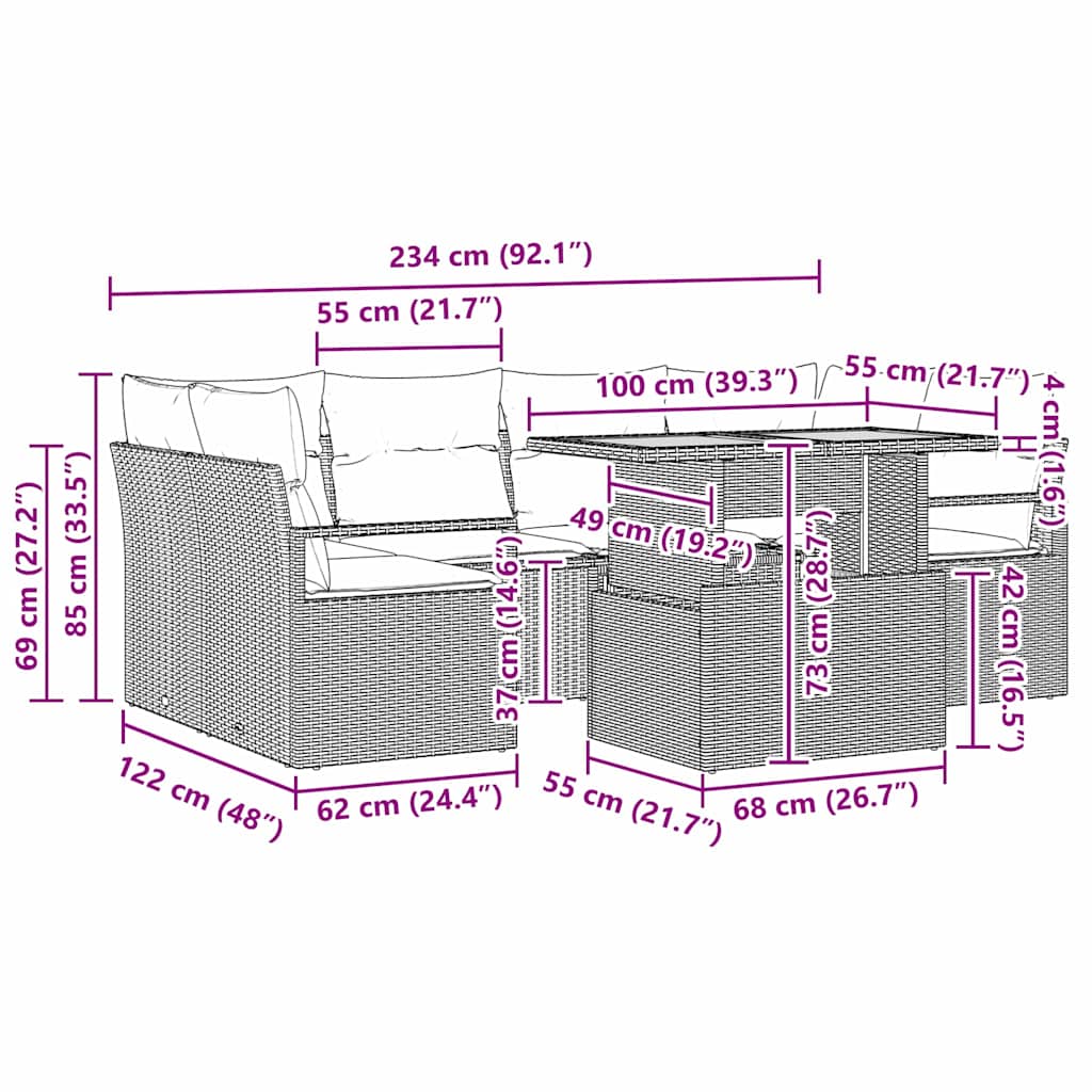 Havesofa Sæt med pude 7 pcs Sort og cremefarvet