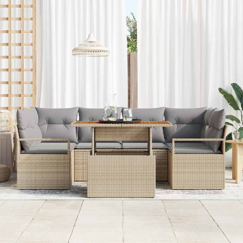 Havesofa Sæt med pude 7 pcs beige og lysegrå