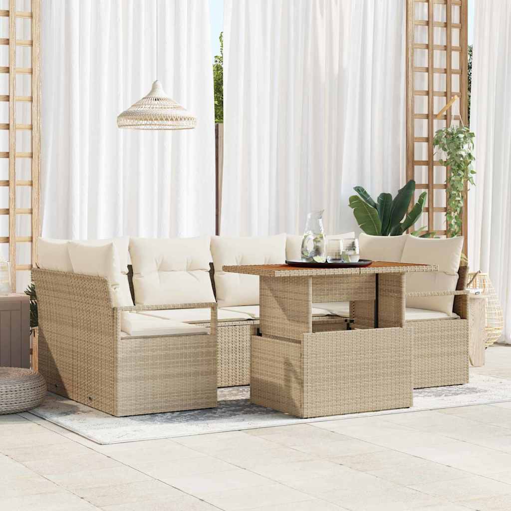 Havesofa Sæt med pude 7 pcs beige og cremefarvet