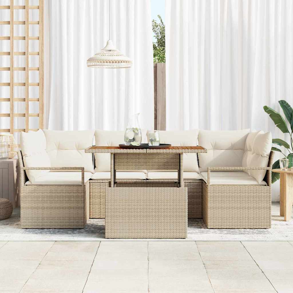 Havesofa Sæt med pude 7 pcs beige og cremefarvet