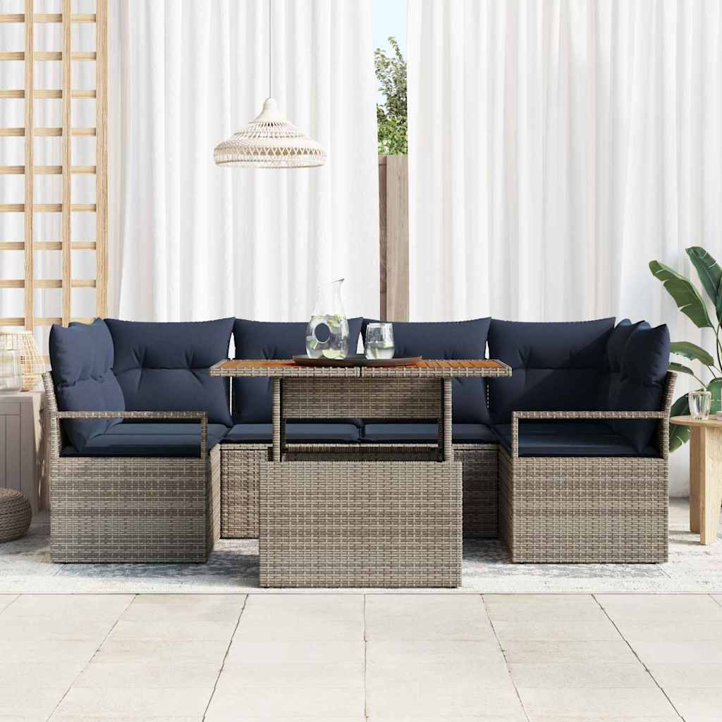 Havesofa Sæt med pude 7 pcs grå og marineblå