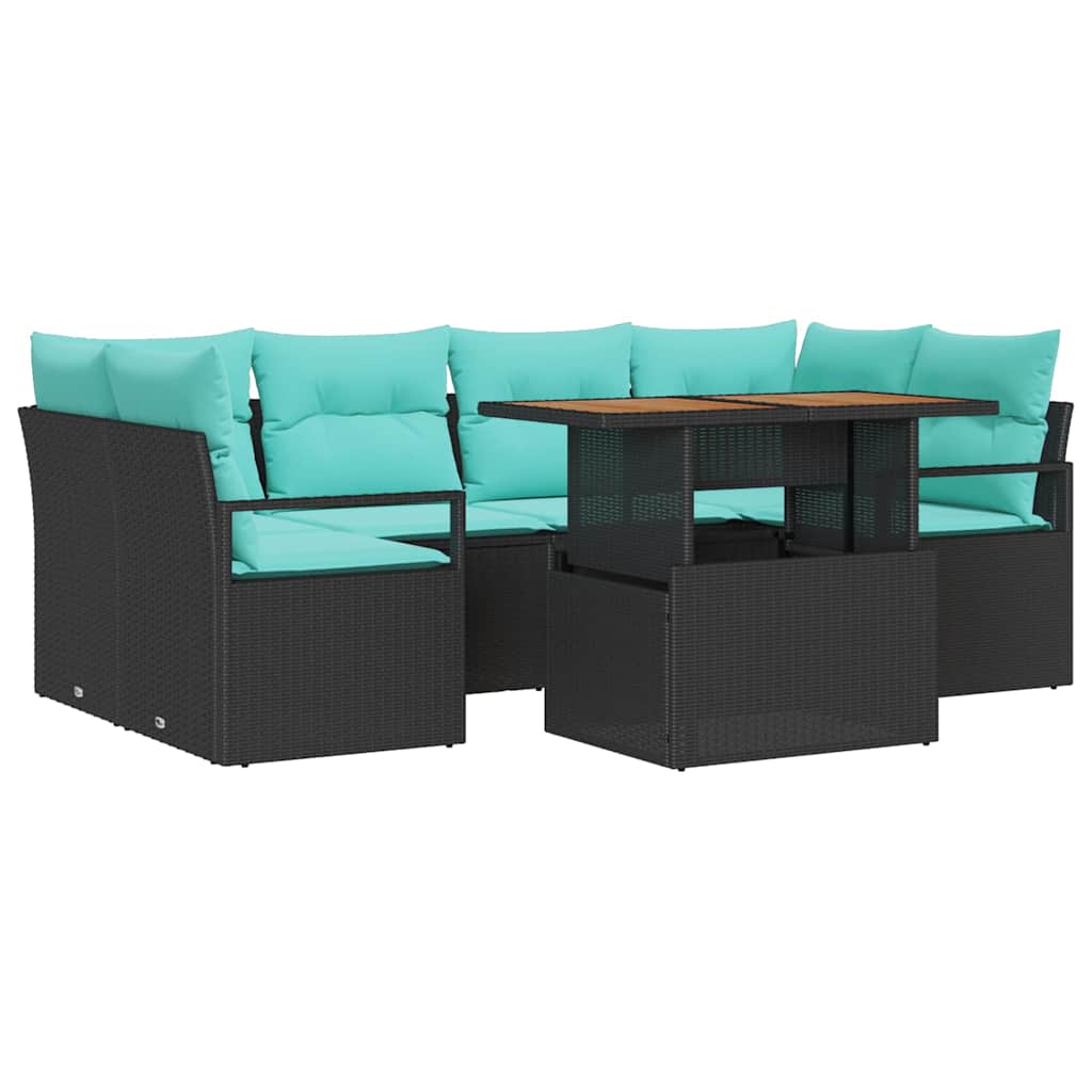 Havesofa Sæt med pude 7 pcs Sort og blå
