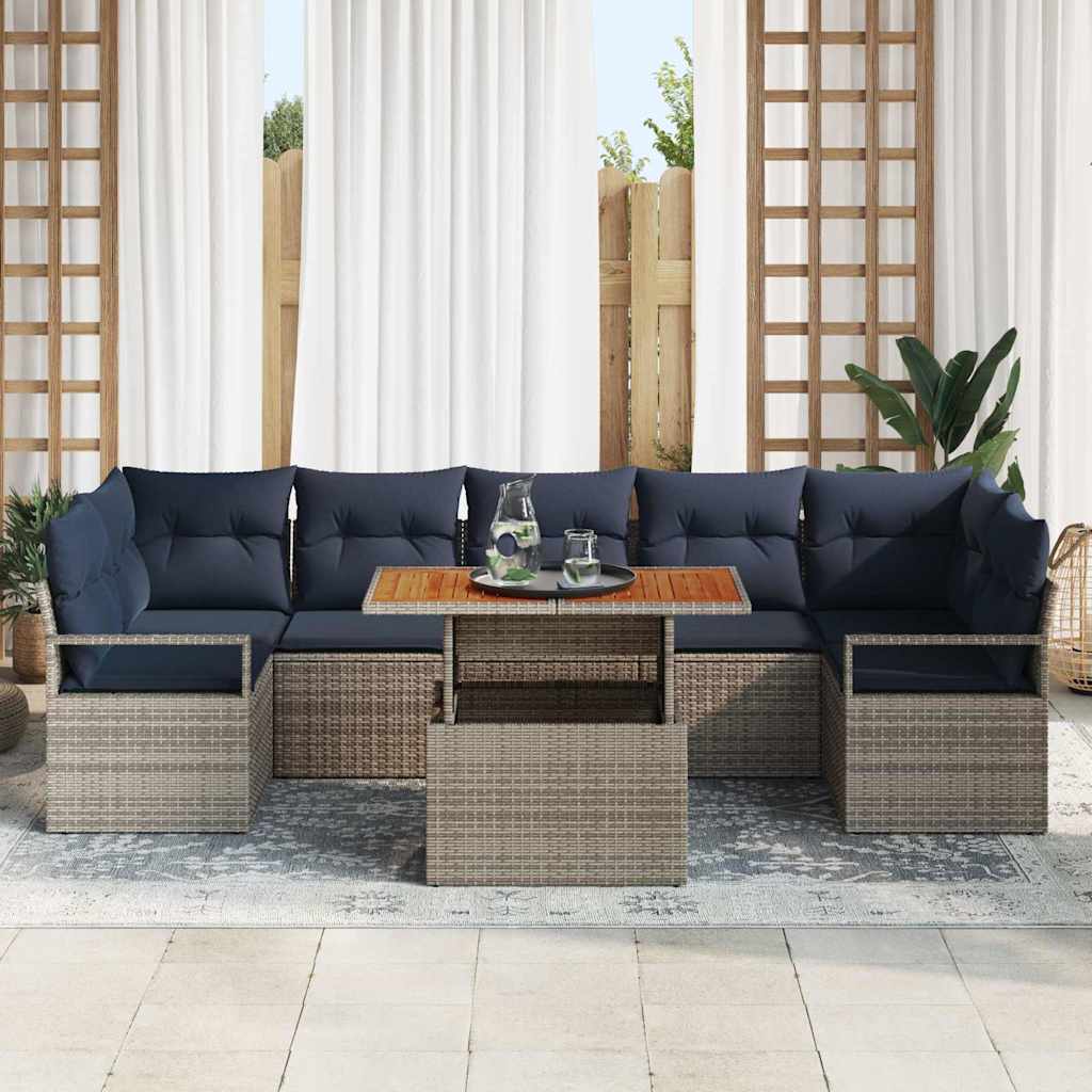Havesofa Sæt med pude 8 pcs Grå og Marineblå