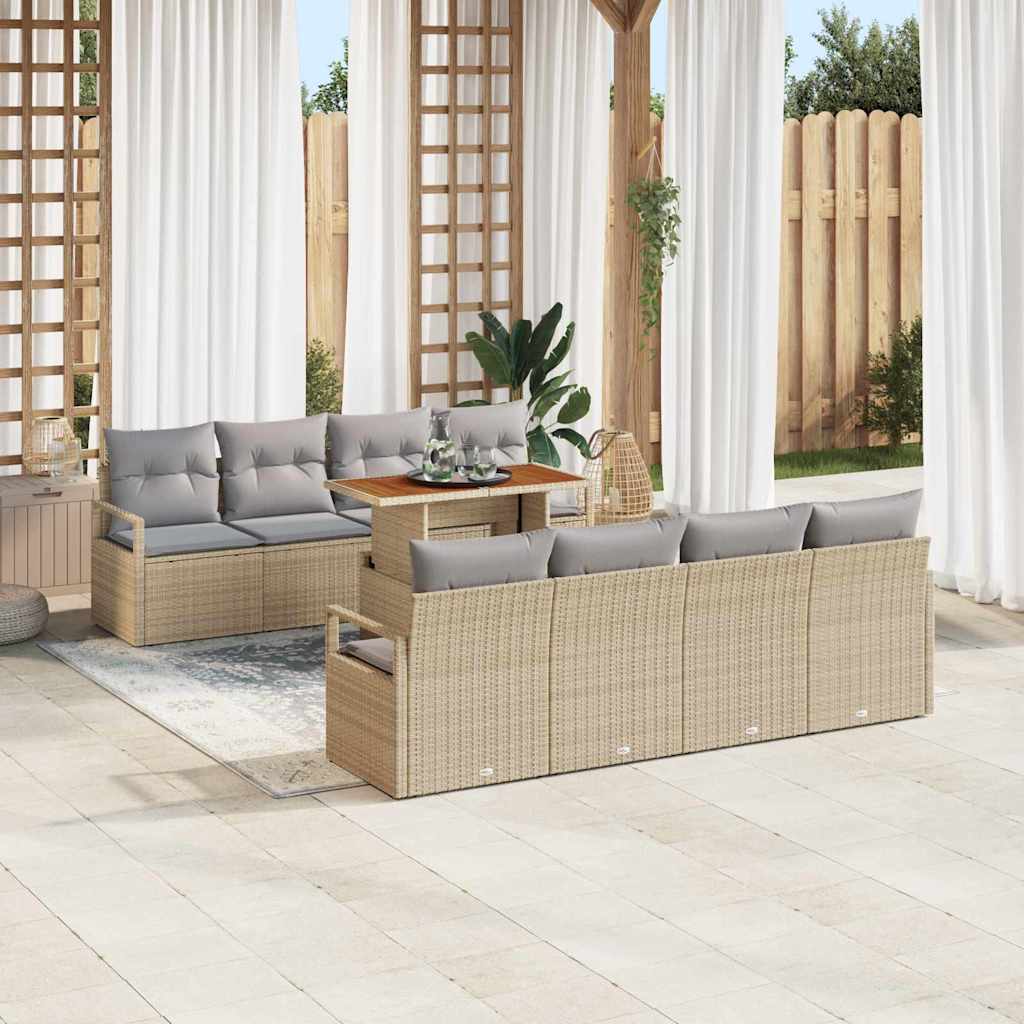 Havesofa Sæt med pude med pude 9 pcs Beige og grå