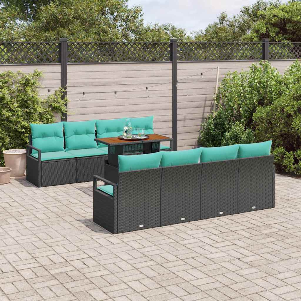 Havesofa Sæt med pude 9 pcs Sort Blågrøn