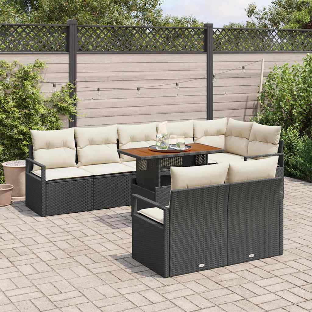 Havesofa Sæt med pude med pude 9 pcs Sort og Cream