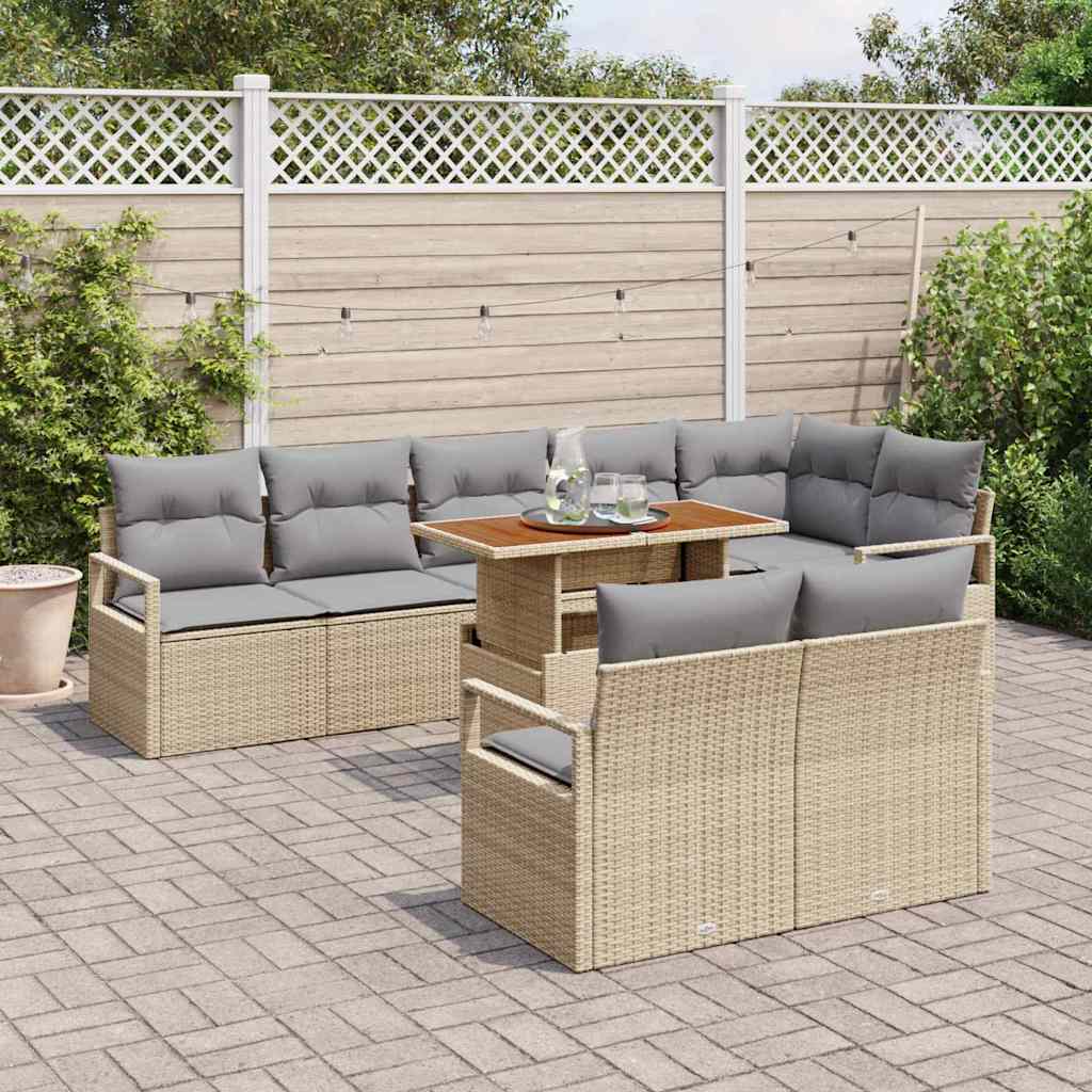 Havesofa Sæt med pude med pude 9 pcs Beige og grå