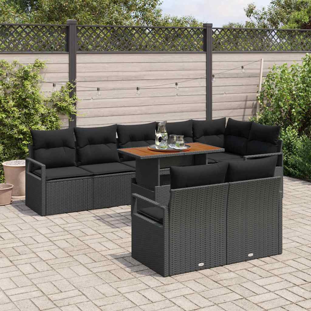 Havesofa Sæt med pude med pude 9 pcs Sort og Brunt