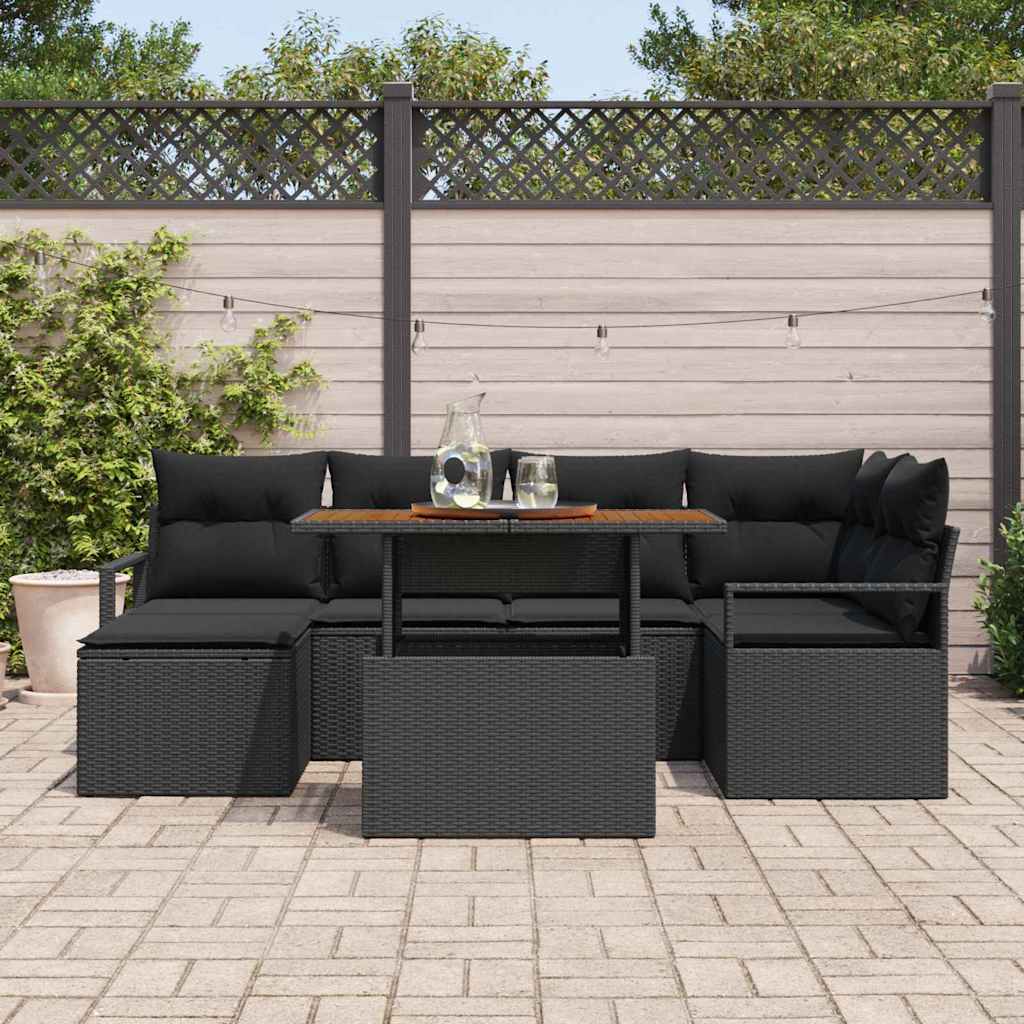 Havesofa Sæt 7 pcs Sort og Brunt