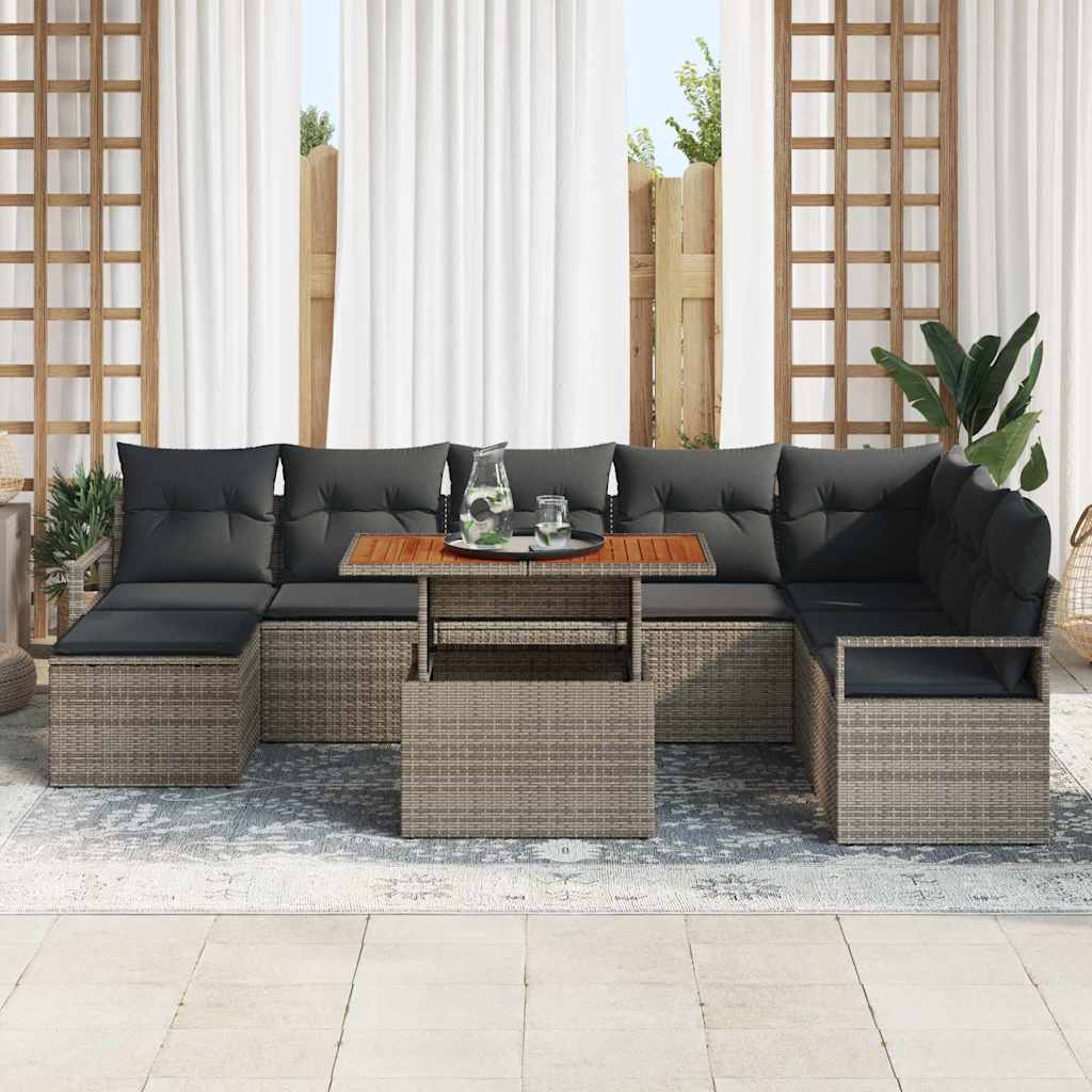 Havesofa Sæt med pude 9 pcs Grå og Brun