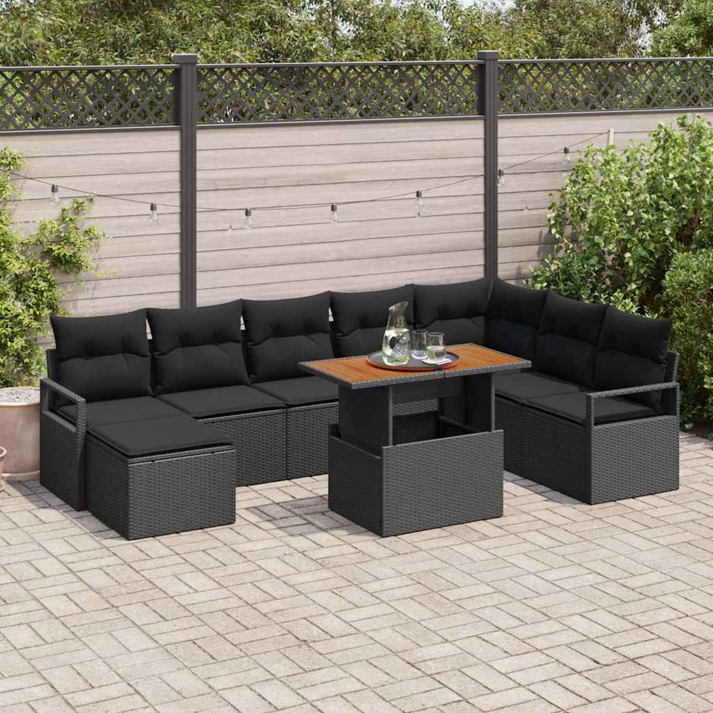 Havesofa Sæt med pude 9 pcs Sort og Brunt