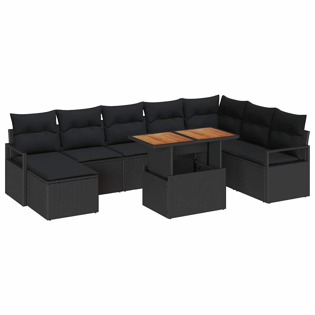 Havesofa Sæt med pude 9 pcs Sort og Brunt