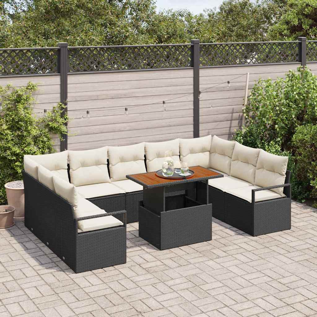 Havesofa Sæt med pude 10 pcs Sort og Cream