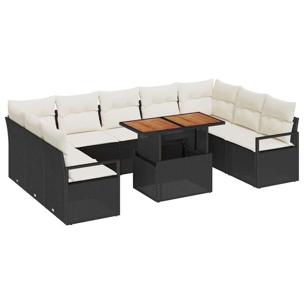 Havesofa Sæt med pude 10 pcs Sort og Cream