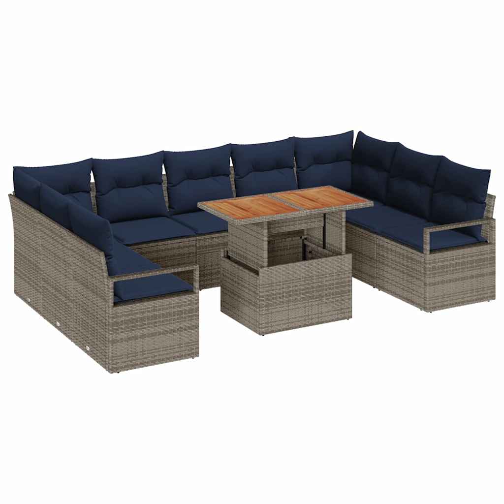 Havesofa Sæt med pude 10 pcs Grå og Marineblå