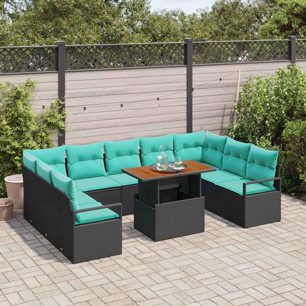Havesofa Sæt med pude 10 pcs Sort og Blågrøn