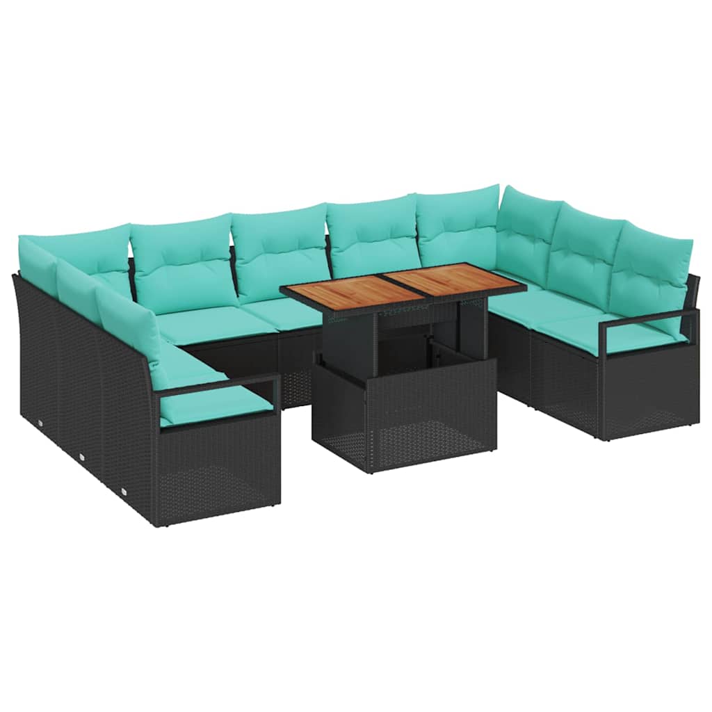 Havesofa Sæt med pude 10 pcs Sort og Blågrøn