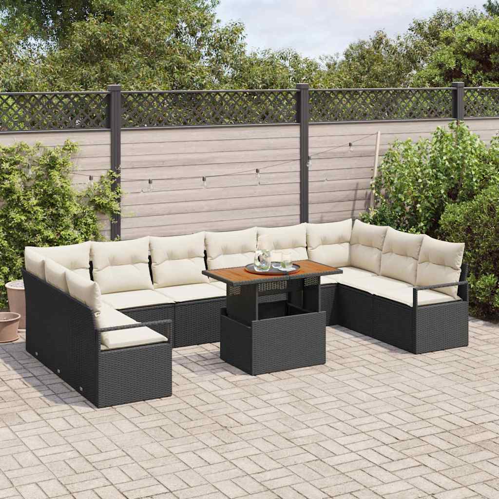 Havesofa Sæt med pude 11 pcs Sort og Cream