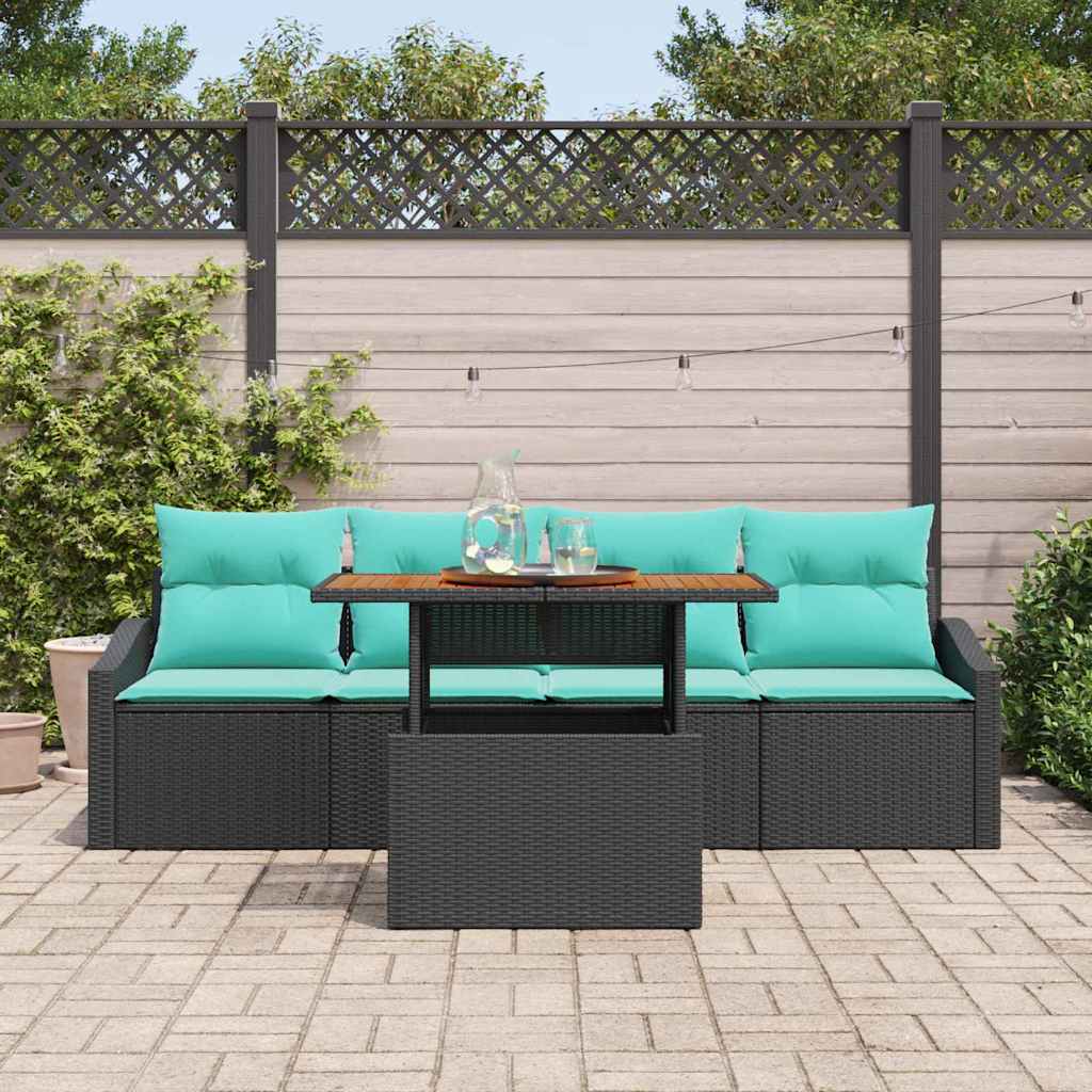 Havesofa Sæt med pude 5 pcs Sort og Blågrøn