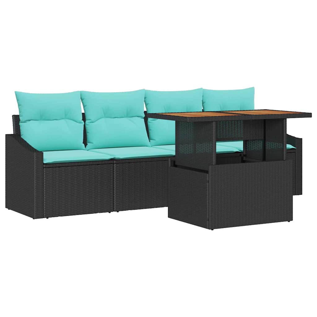 Havesofa Sæt med pude 5 pcs Sort og Blågrøn