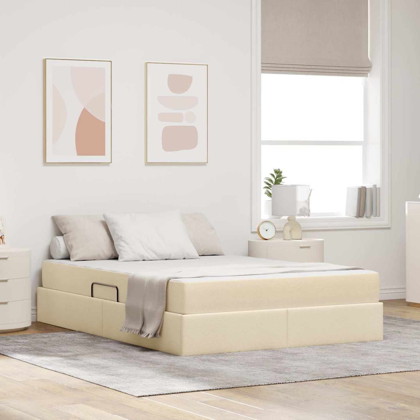Seng med opbevaring og madras Creme 140 x 190 cm Polyester