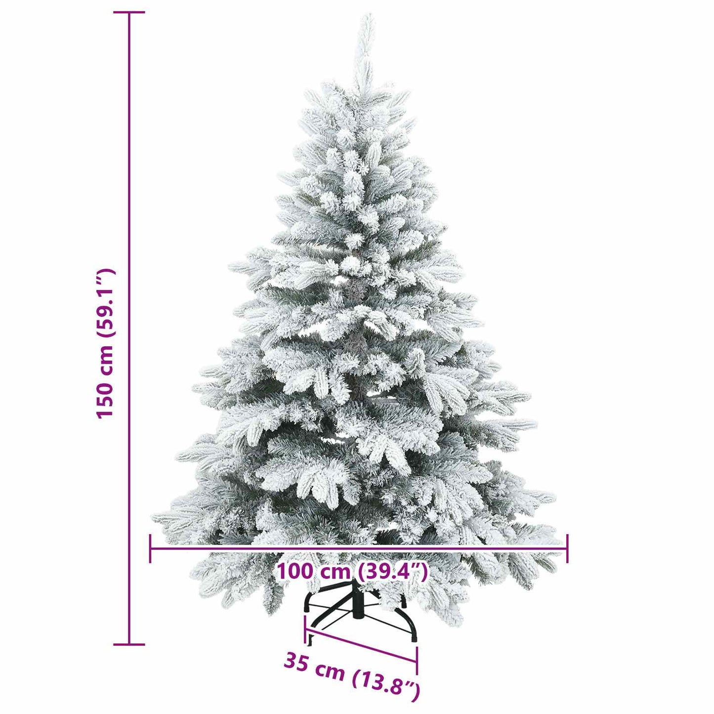 Kunstigt bøjelig juletræ snefløjtet Hvid 150 cm PVC, PE og stål