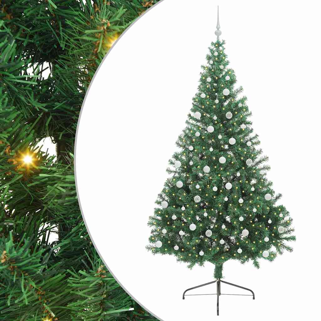 Kunstig Forbelyst Juletræ med 300 LED'er Grøn 240 cm PVC