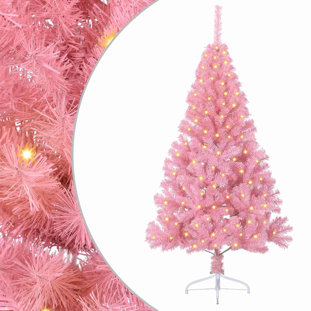 Kunstig Forbelyst Juletræ med 150 LED'er Lyserød 120 cm PVC