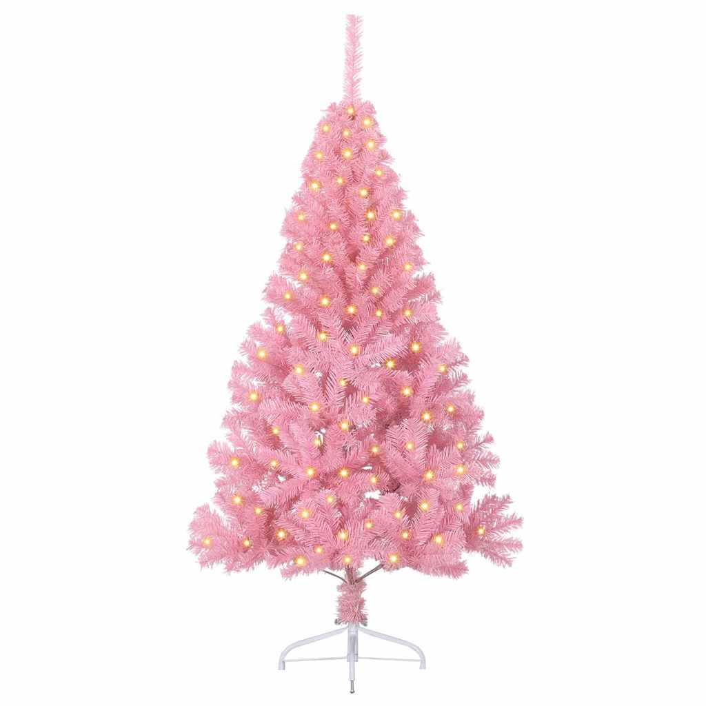 Kunstig Forbelyst Juletræ med 150 LED'er Lyserød 120 cm PVC