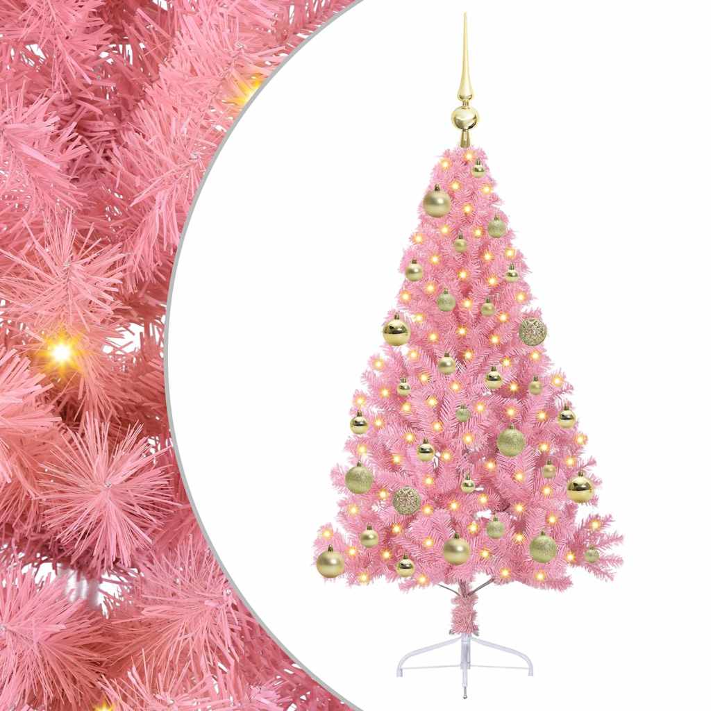 Kunstig Forbelyst Juletræ med 150 LED'er Lyserød 120 cm PVC