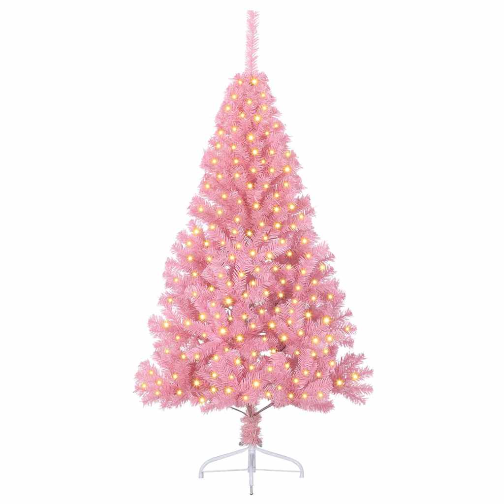 Kunstig Forbelyst Juletræ med 300 LED'er Lyserød 180 cm PVC