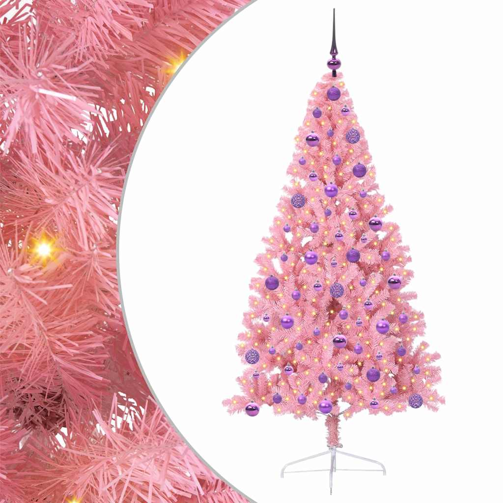 Kunstig Forbelyst Juletræ med 300 LED'er Lyserød 180 cm PVC