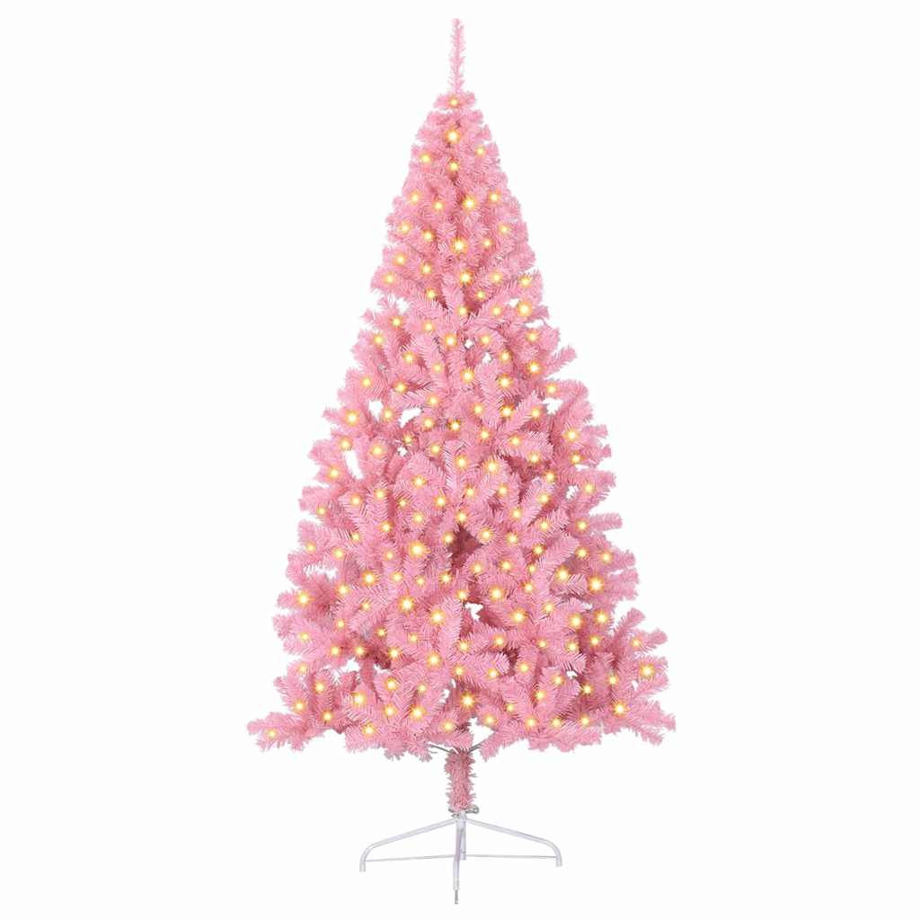 Kunstig Forbelyst Juletræ med 300 LED'er Lyserød 240 cm PVC